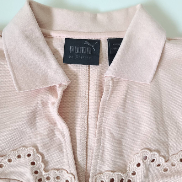 Puma Fenty By Rihanna Pink Lace Polo Collar Bodysuit Shirt Size Medium - Picture 6 of 12